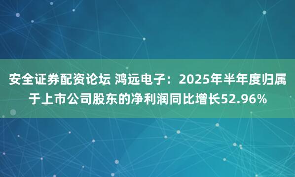 安全证券配资论坛 鸿远电子：2025年半年度归属于上市公司股东的净利润同比增长52.96%
