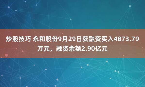 炒股技巧 永和股份9月29日获融资买入4873.79万元，融资余额2.90亿元